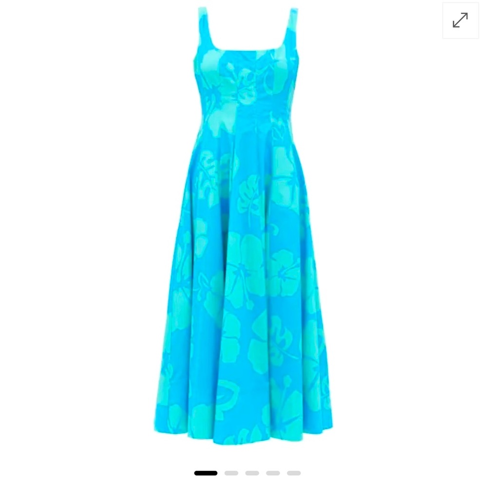 Staud, wells floral print dress blue, 0 US